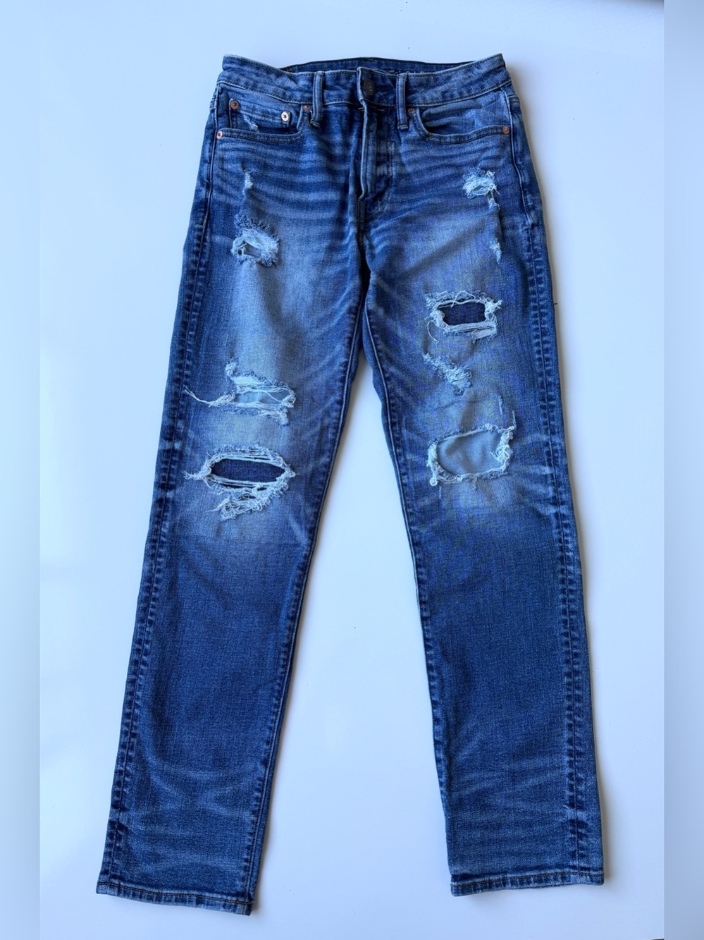 American Eagle Airflex Slim Fit Blue Distressed Hole Stretch Jeans Men’s 28x30